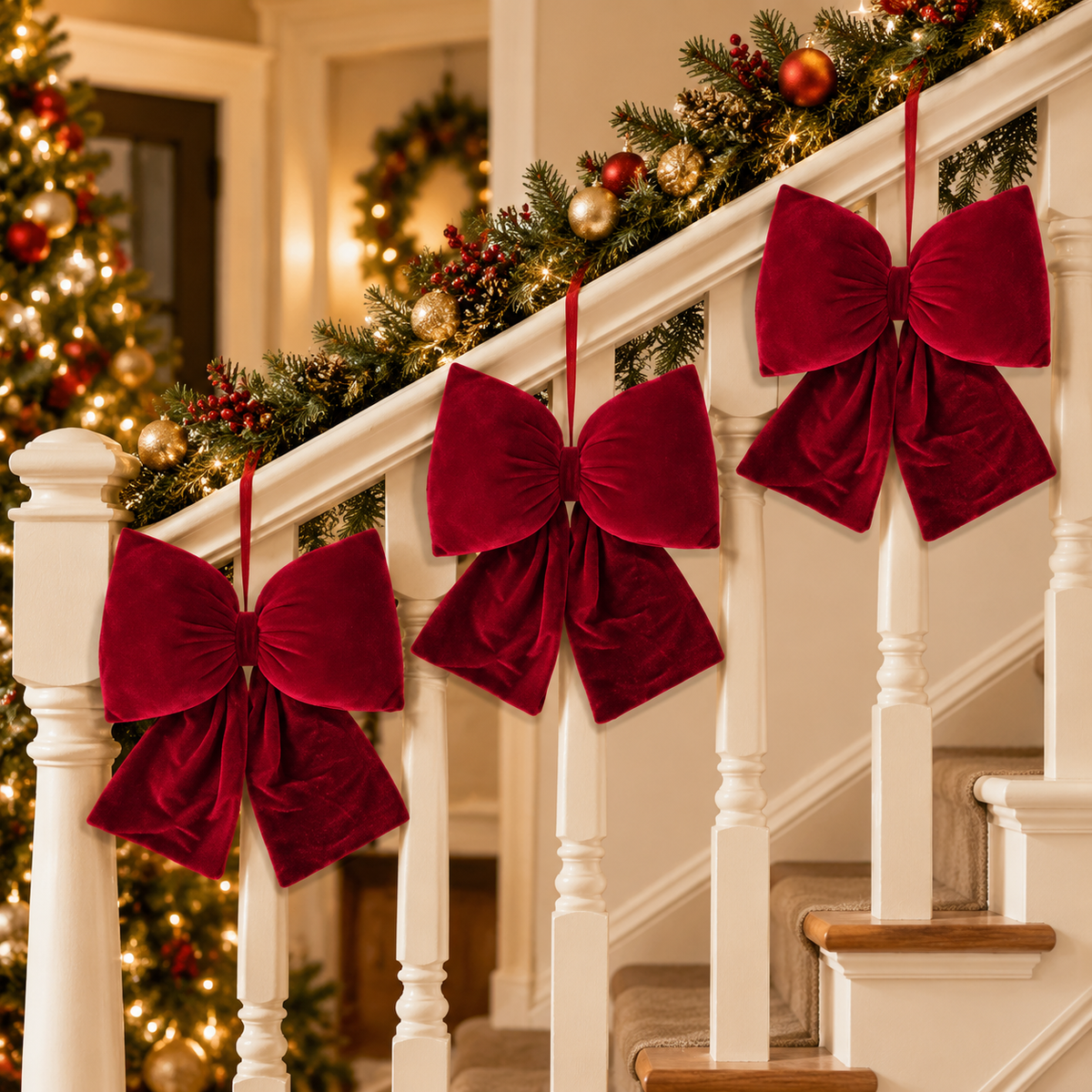 🎀 Luxury Christmas Velvet Bows | Oversized Burgundy Ribbon Ornaments | Elegant Holiday Tree & Home Decor
