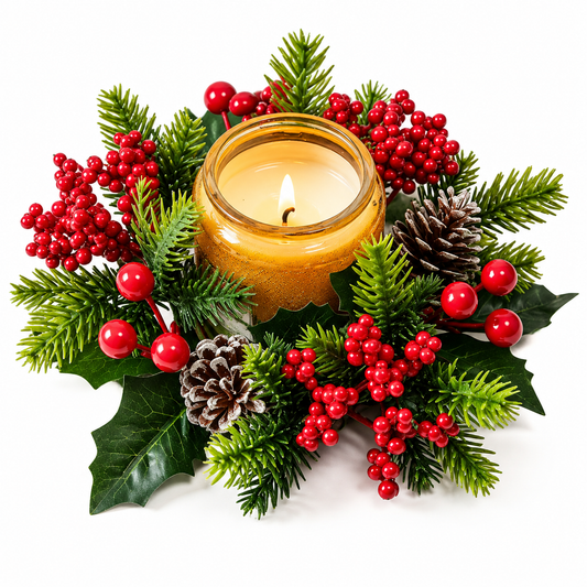 🕯️ Christmas Candle Centerpiece | Evergreen Berry & Pinecone Wreath | Festive Table Holiday Decor