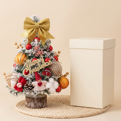 Tabletop Christmas tree with proposed unbranded ivory packaging