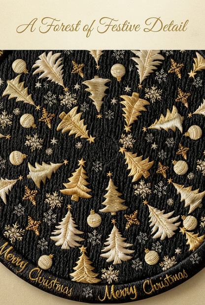 Detail of cream and gold tree and snowflake motifs