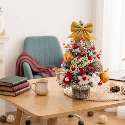 Decorated tabletop tree styled on a desk