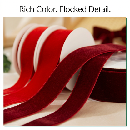 Closeup of red flocked ribbon surface