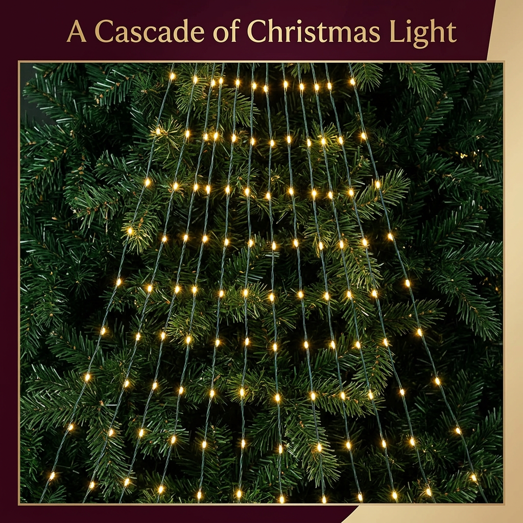 Downward cascading arrangement of fine light strands