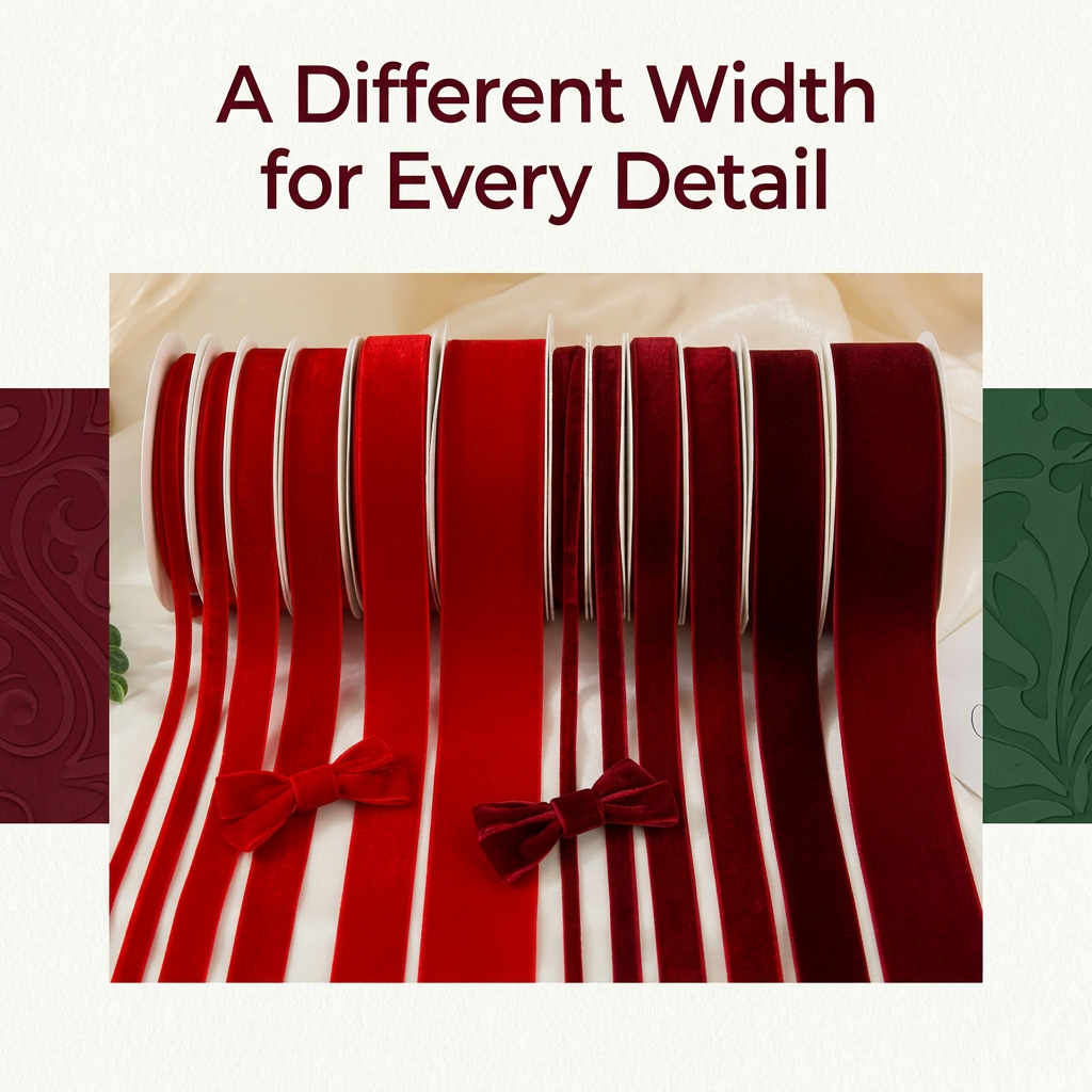 Mixed-width scarlet and burgundy ribbon detail