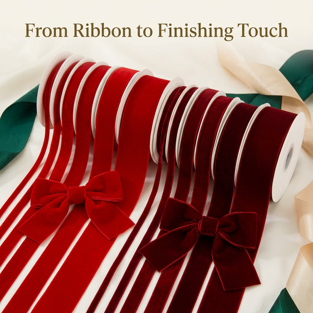 Styling demonstration of red flocked ribbon bows