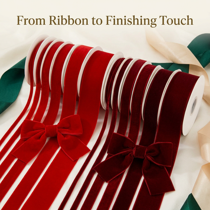 Styling demonstration of red flocked ribbon bows